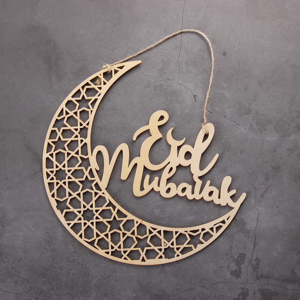 

2019 1PC Eid Mubarak Ramadan Decoration Wood Ornament Hanging Muslim Laser Cut Wooden DIY Crafts Home & Livimg Decoration