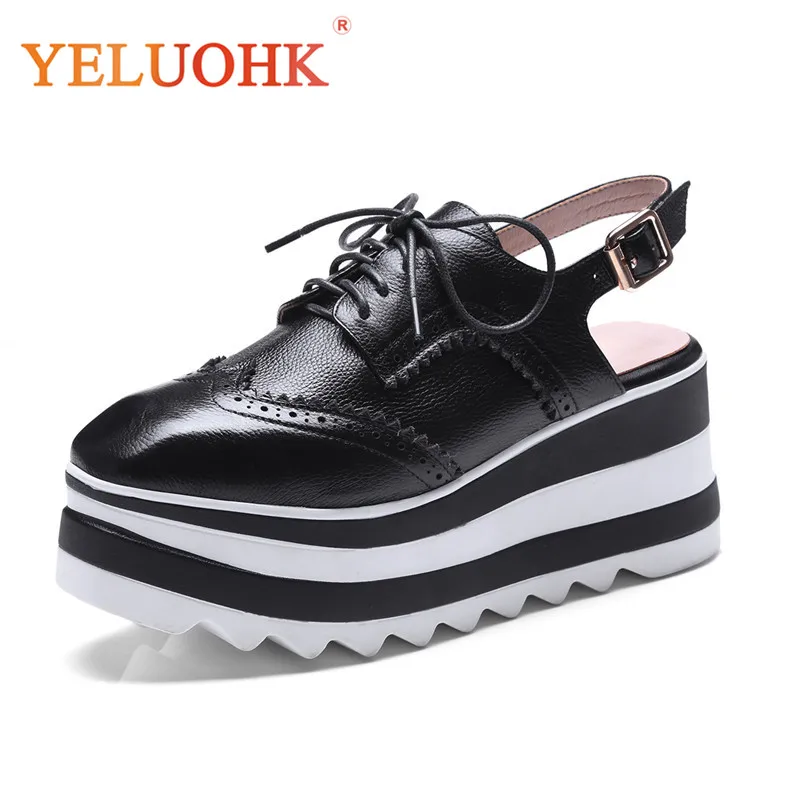 

Platform Shoes Women Heels Genuine Leather Slingbacks Shoes Heels Top Quality High Heels 7 CM