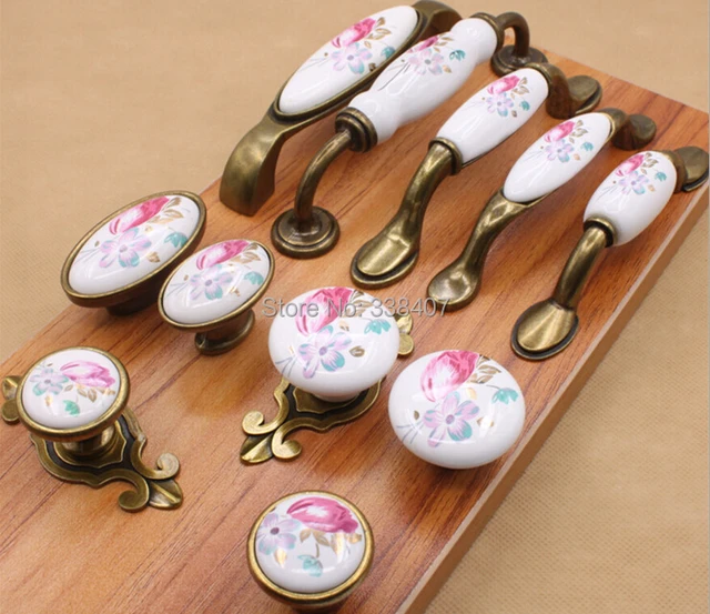 Vintage Ceramic Knobs and Handles China Flower Furniture
