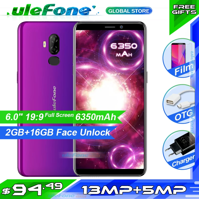 

Ulefone Power 3L 6.0 Inch 18:9 HD+ Smartphone 6350mAh MT6739 Ouad Core 2GB 16GB Face ID Android 8.1 Mobile phone