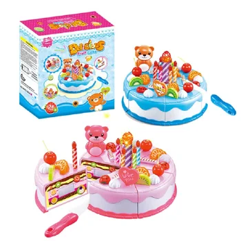 

38Pcs DIY Pretend Play Fruit Cutting Birthday Cake Kitchen Food Toys Pink Blue Girls Gift for Children