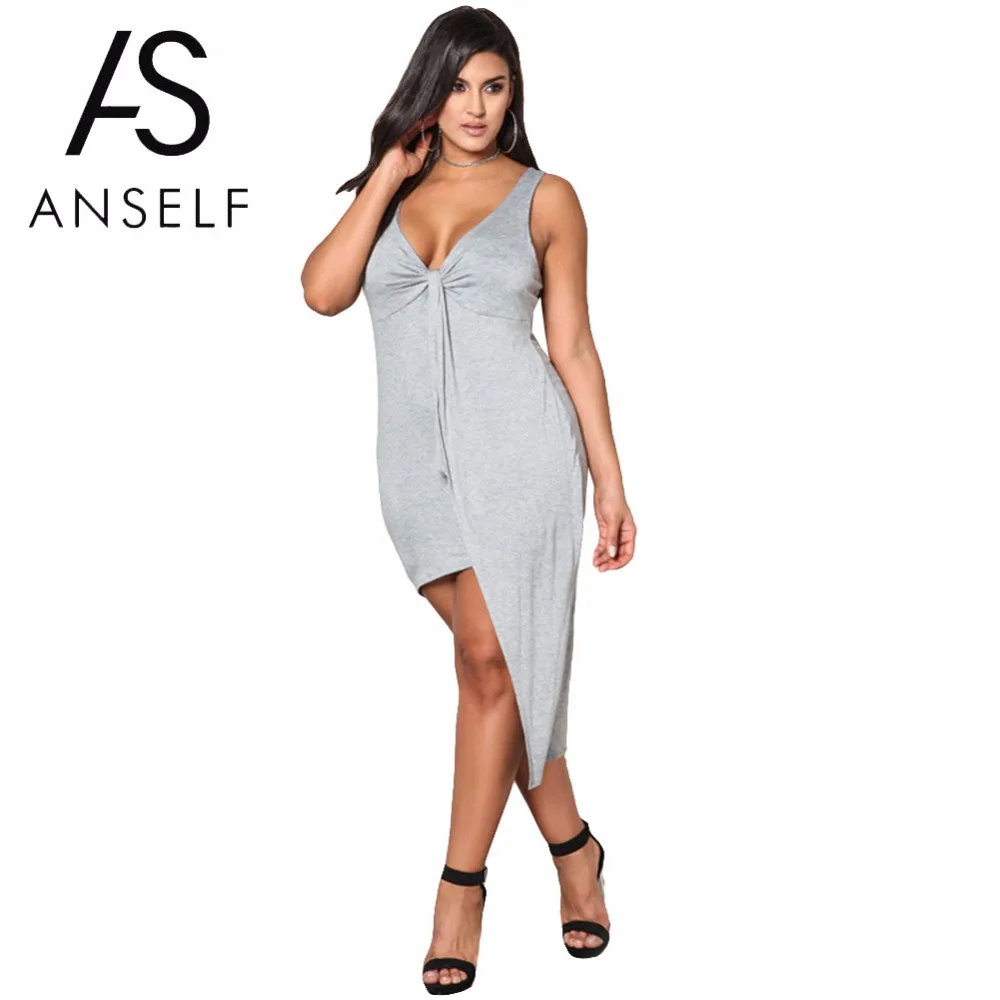 ANSELF XXXL Sleeveless Bodycon Dress Woman Plus Size Dress Asymmetric