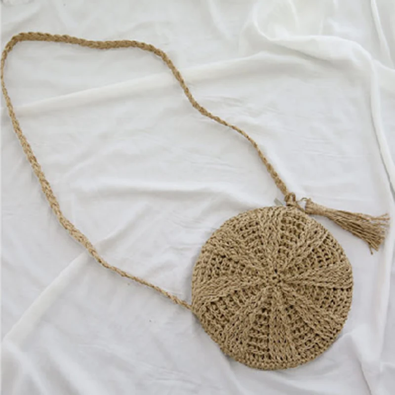 Women Straw Bags Bohemian Rattan Female Beach Handbag Circle Lady Weave Messenger Bag Handmade Round Kintted Crossbody SS0397 (11)