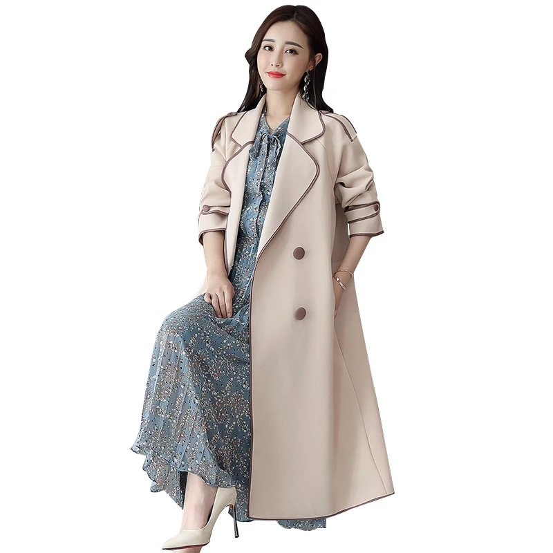 New fashion Autumn Winter british style Overcoat Women Long slim Solid Turn-Down Collar Trench Femme double breasted Outwear