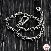 Браслеты из стерлингового серебра 925 пробы для мужчин и женщин, винтажные панк браслеты на цепочке, простой дизайн с крючками, очаровательные мужские браслеты