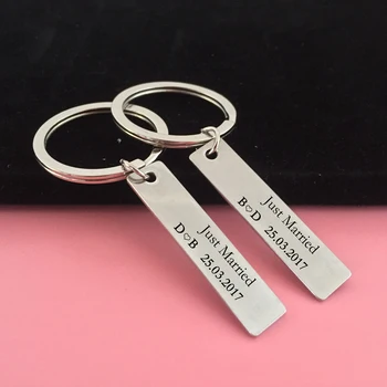 

Wedding anniversary Keyring Name and date can be customized Keychain Just MArried Keysholder