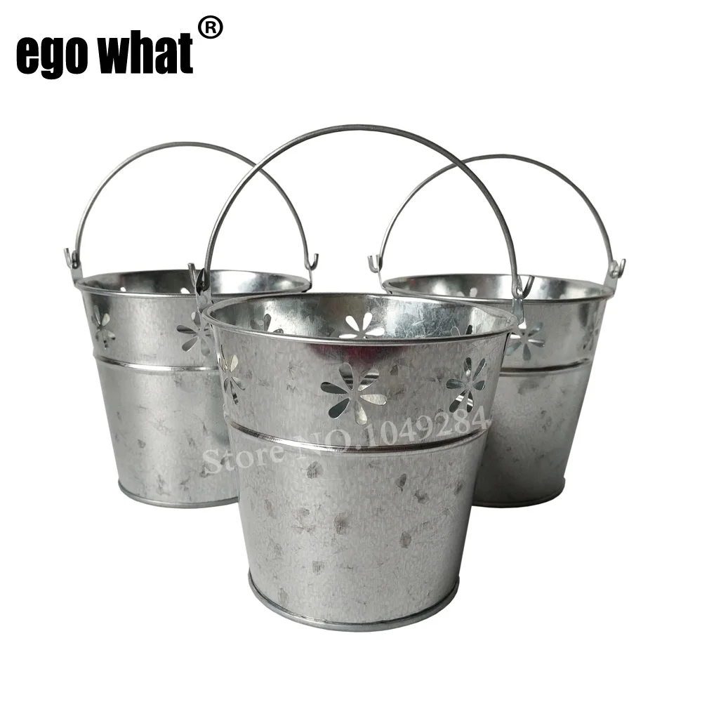 12Pcs/Lot D11*H10CM Iron Round galvanized Flower bucket bonsai pot