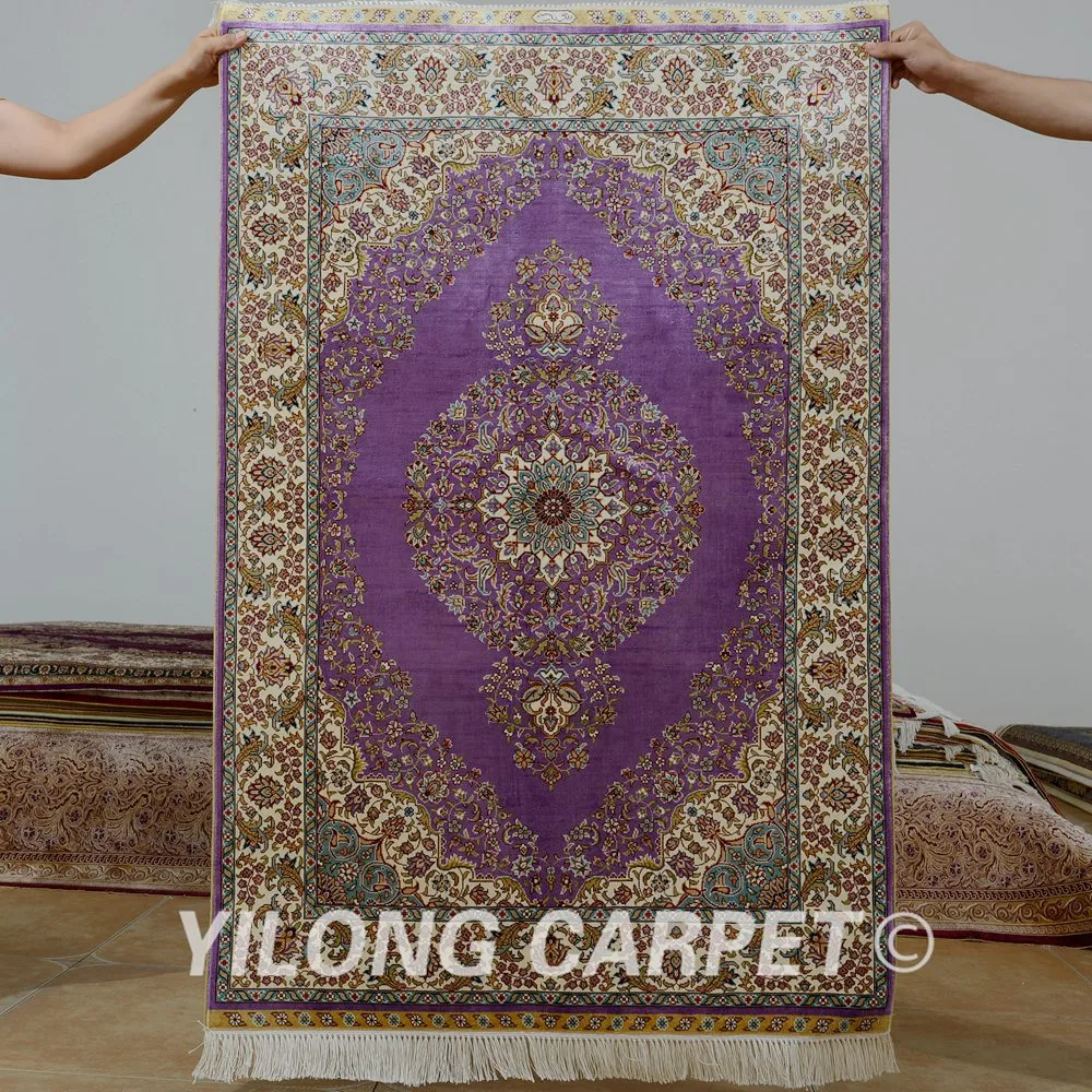 

Yilong 3'x4.5' Antique handmade silk area purple carpet hand knotted tabriz best oriental rugs (0056)