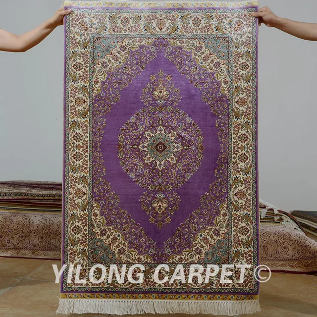 Yilong 3 X4 5 Antique Handmade Silk Area Purple Carpet Hand Knotted Yilong 3 X4 5 Antique Handmade Silk Area Purple Carpet Hand Knotted Tabriz