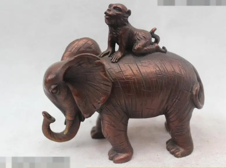 

S6422 5"China Chinese Folk Red Bronze Lifelike Lucky monkey Sit elephant Statue Sculpt D0318