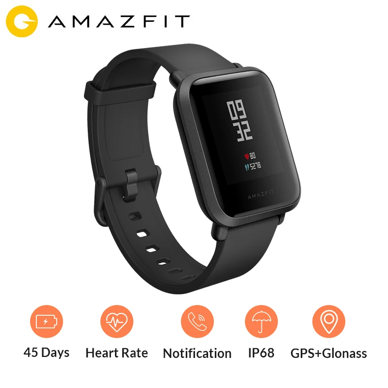 Цена Смарт часы Amazfit Bip, спортивные часы, font b gps b font компас, пульсометр, mi Fit, IP68, водонепроницаемые, для вызова, re mi nder, ГЛОНАСС, английский, русский