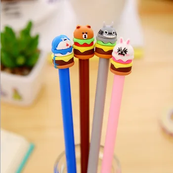 

1lot=48pcs!cute cartoon cake gel pen unisex water pen black ink sign pen creative stationery totoro rabbit bear
