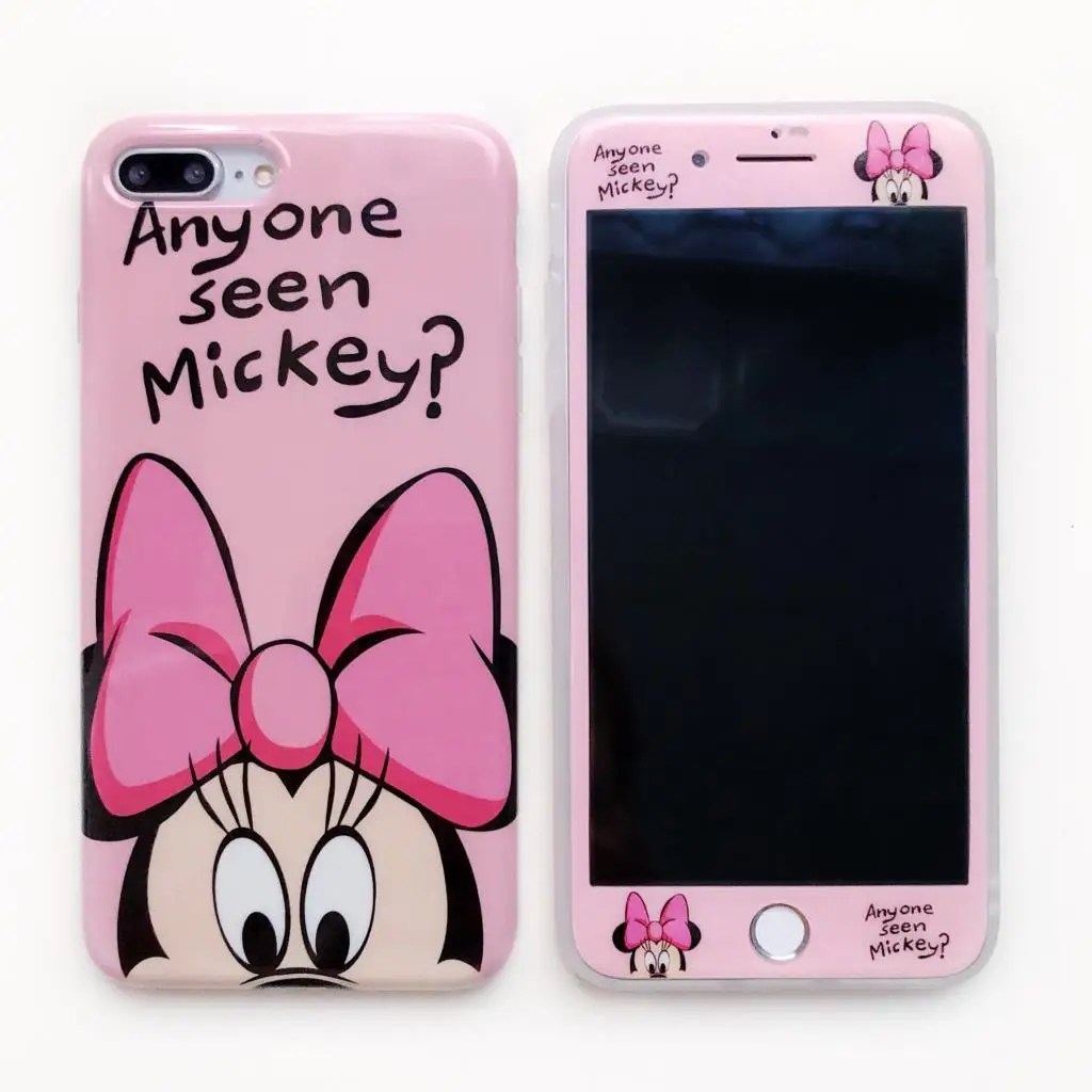 

Cartoon Pattern Tempered Glass for iPhone 7 8 6s 6 Plus Screen Protector+Phone Case