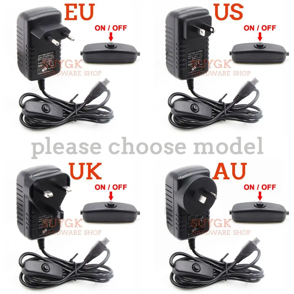 

5V3A 5V/3A Raspberry PI 3 model B+Plus Power Adapter ON/OFF switch button power supply charger DC/AC Adapter PSU Power Source