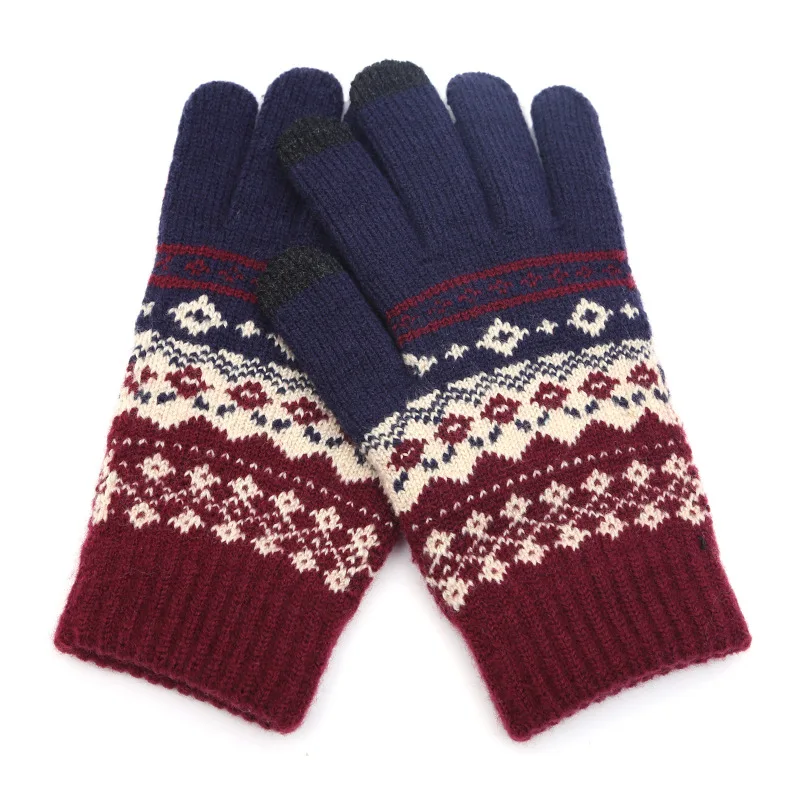 Winter Men/Women Warm Jacquard Stretch Knit Gloves Female Print Magic Accessories Wool Full Finger Gloves Thicken Mittens B43