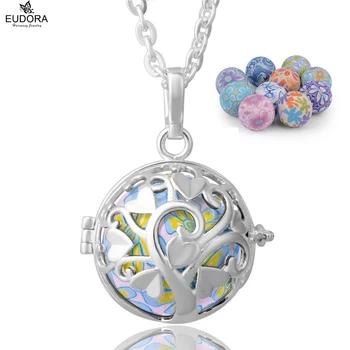 

EUDORA 18mm Harmony Bola ball Necklace Tree of Life Cage Pendant Mexican ball Pregnancy Women Necklace Fine Jewelry funny gift