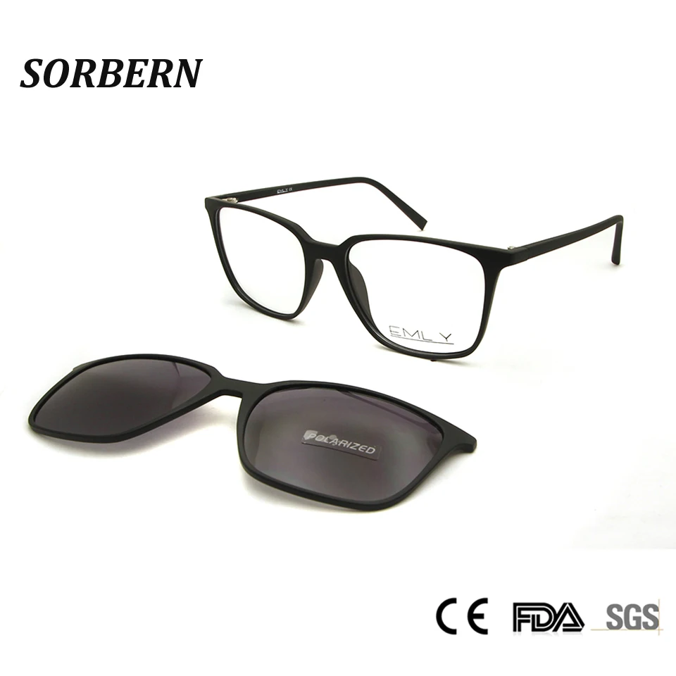 

SORBERN Ultralight TR90 Magnetic Eyeglass Frames Nerd Clip on Sunglasses Polarized Women Square Glasses Frame Men Oculos De Grau