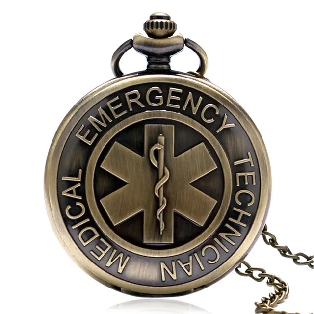EMT Pocket Watch Medical Emergency Technician Symbol Slim Necklace Antique Penda EMT Pocket Watch Medical Emergency Technician Symbol Slim Necklace Antique Penda