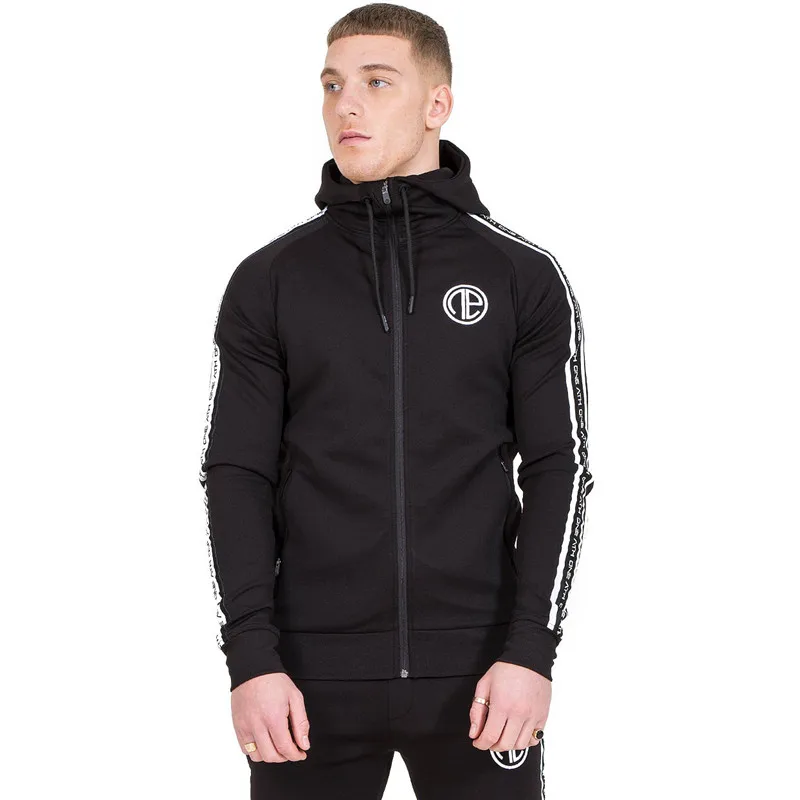 

2018 Men's New Side Striation Patchwork Hoodies zipper Fashion Hooded Long Sleeve Elastic Men Gyms Hoodies Sweatshirts