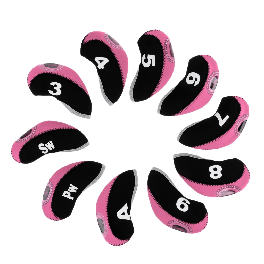 10pcs/pack Neoprene Golf Club Headcover Wedge Iron Cover Protactive Two-tone Transparent hole Easy to Distinguish