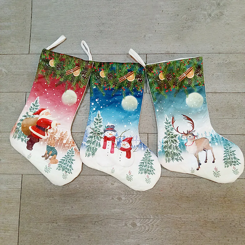 Рождественские Чулочные изделия, вечерние украшения для рождественской елки, новогодние подарки, носки Санта Снеговик олень, Подарочный мешок, рождественские чулки