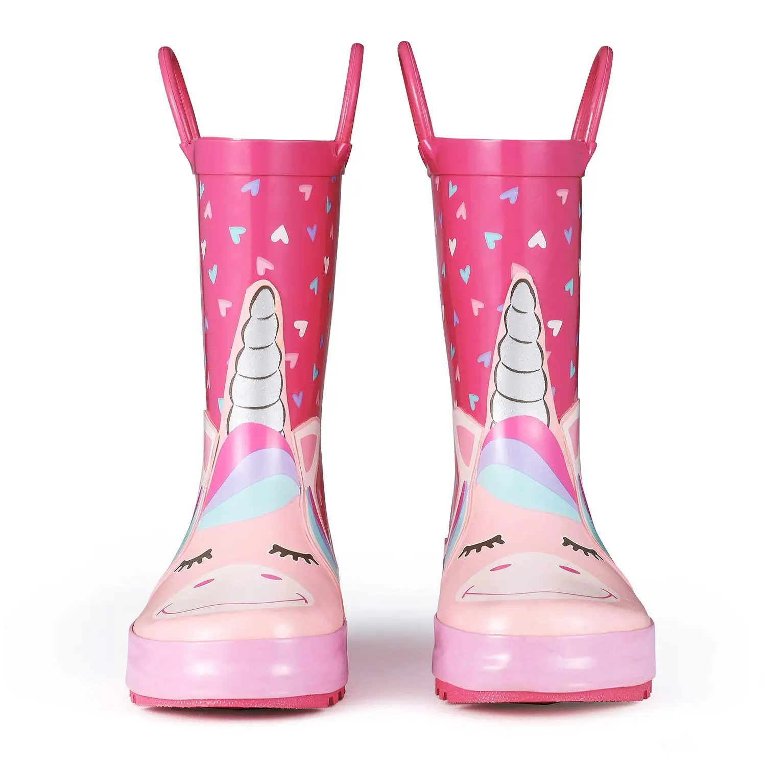 KomForme Kids Rain Boots Girl Pink Heart Unicorn Rubber Boots Waterproof Overshoes Water Shoes Rubber Shoes Kids Boots Girls