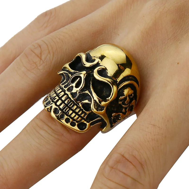 Ювелирные изделия Valily, мужское кольцо с черным черепом, нержавеющая сталь, панк, готика, байкер, Череп, кольца с костями для мужчин, серебряное, черное кольцо, ювелирное изделие