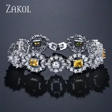 ZAKOL Роскошный цветок звено цепи браслет для женщин Дамы Сияющий AAA кубический циркон Кристалл ювелирные изделия подарок FSBP2023
