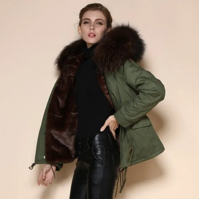 

Real fur Army Green outerwear Women or men Winter Fashion high quality name brand Coat