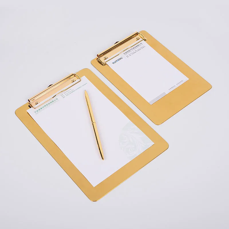 

Gold Metal Writing Sheet Pad Clipboard Menu Data File Storage Folder for Office Restaurant Hotel Home