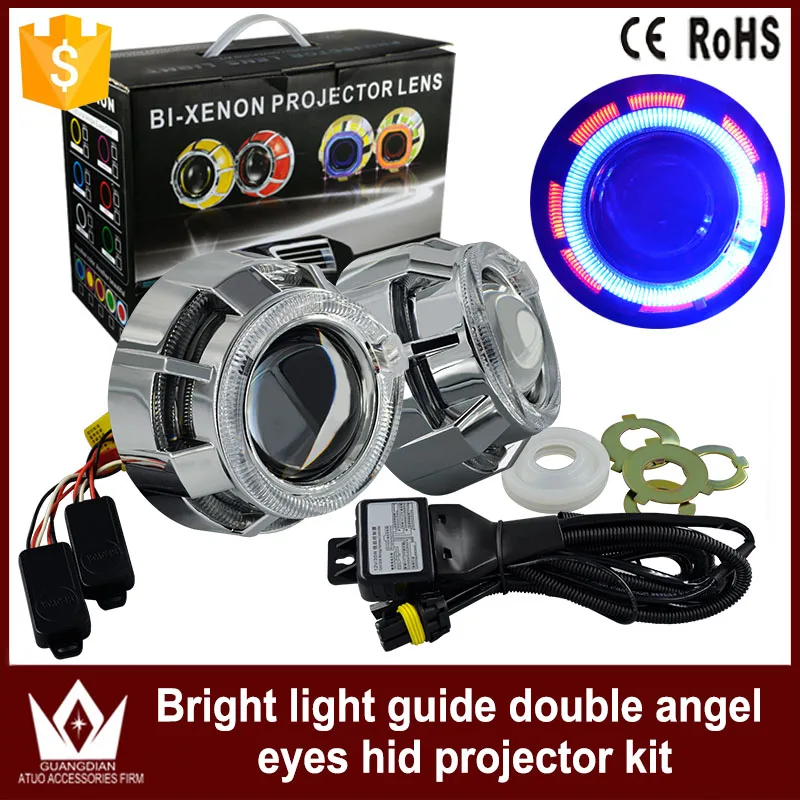 

Tcart 1Set Car HID Light 2.5 Inch Round Double Angel Eyes Universal 35W H1 Bi-xenon Bulbs Hid Projector Kit Lens For Headlights