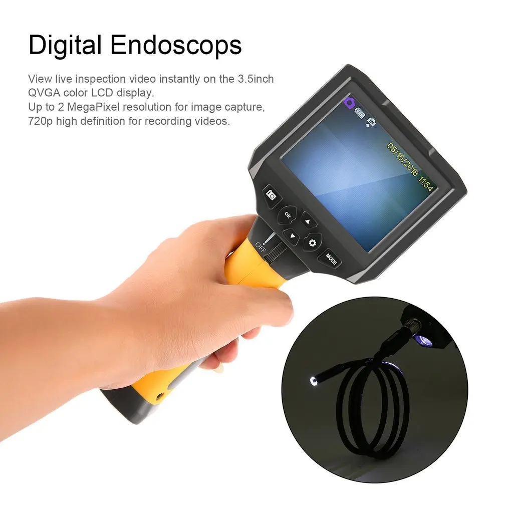 

720P HD Handheld 5.5mm 1M 3M Flex Endoscope Camera 3.5" LCD Monitor LED Flashlight Waterproof Tube Pipe Inspection Borescope