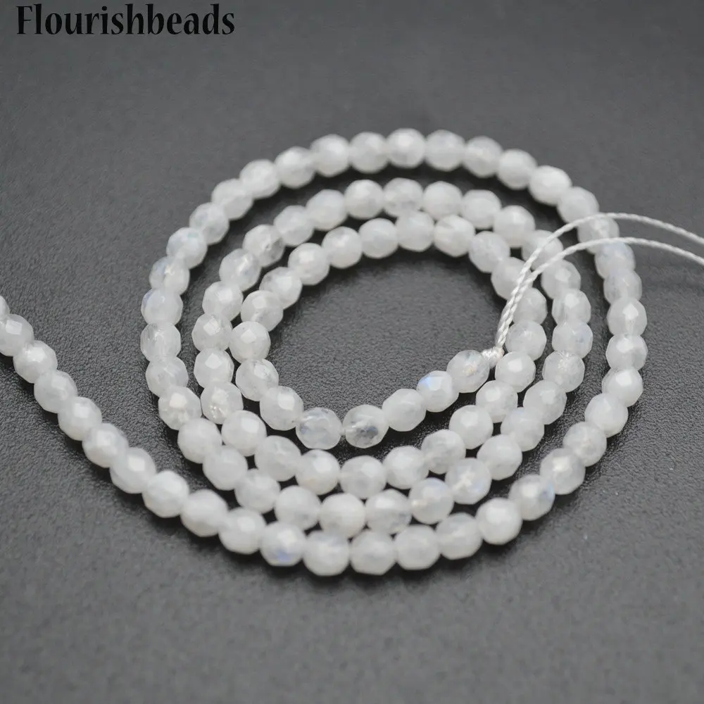 

4mm Faceted Natural White Moonstone Stone Round Loose Beads