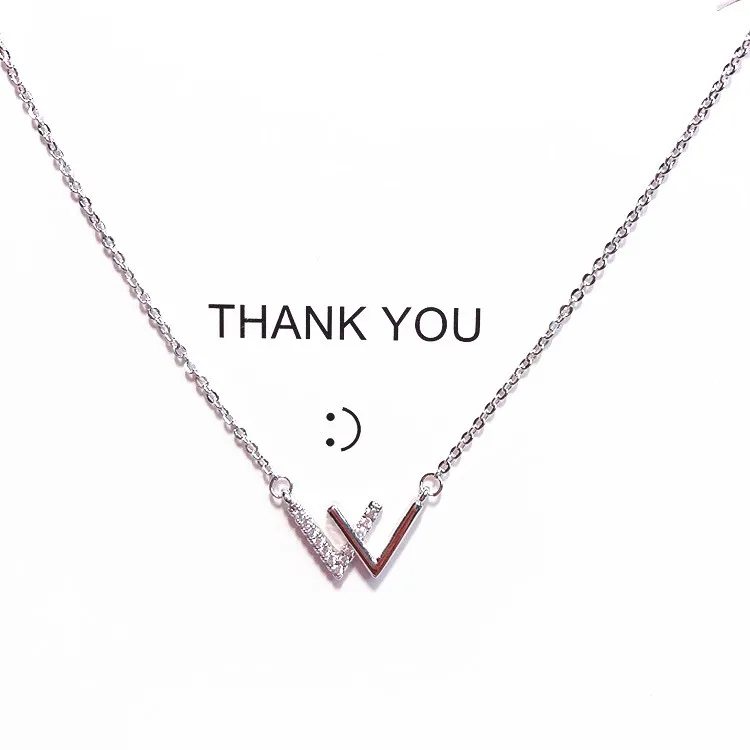 letter V mini zircon necklace women Hypoallergenic fadeless fashion jewelry Clavicle chain pendant charms for women girl gift