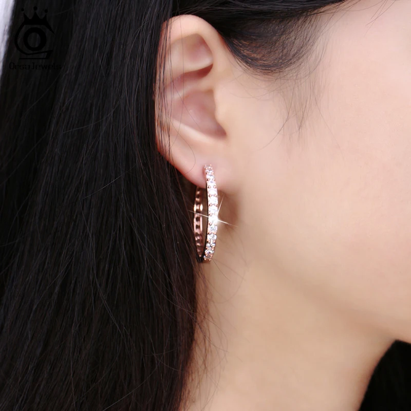 ORSA JEWELS 2017 Цвет Розовое Золото Большие Серьги Кольца Украшенные Камнями Роскошные