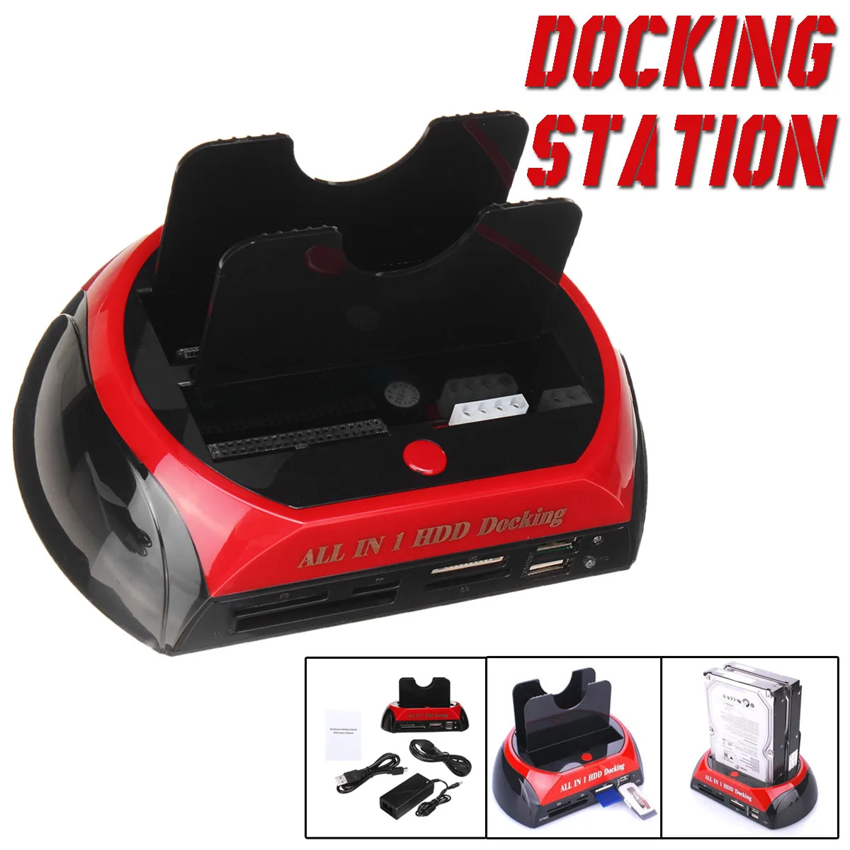 

S SKYEE HDD Docking Station HDD Case Dual Slots 2.5 3.5 Reader USB 2.0 SATA IDE HDD Docking Station Black Red