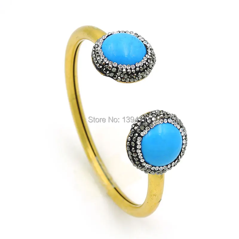 

Natural Turquoise Pave CZ Bracelet Gold Plated Adjustable Approx 65-70mm