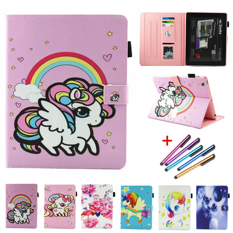 

Tablet Case For iPad 4 iPad 3 iPad 2 hoesjes Cute Cartoon Unicorn Cover Shell Fundas For iPad 2 3 4 Case Coque Etui + Stylus