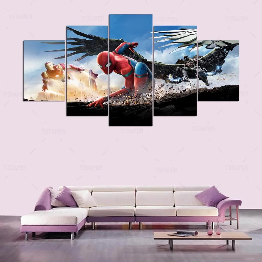 Ysdafen Moderne Декор HD gedrukt filmposters woonkamer 5 stuks Человек паук выпускников холст schilderijen стены