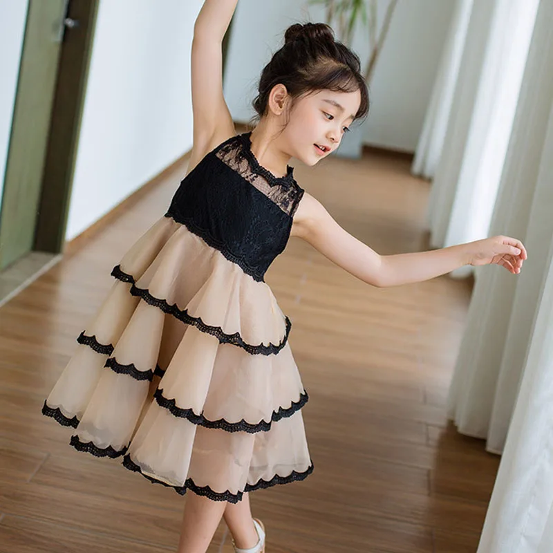 

New Princess Girls Party Dress Summer Children Clothing Lace Sleeveless Kids Vestidos Girls Layered Dress RT395