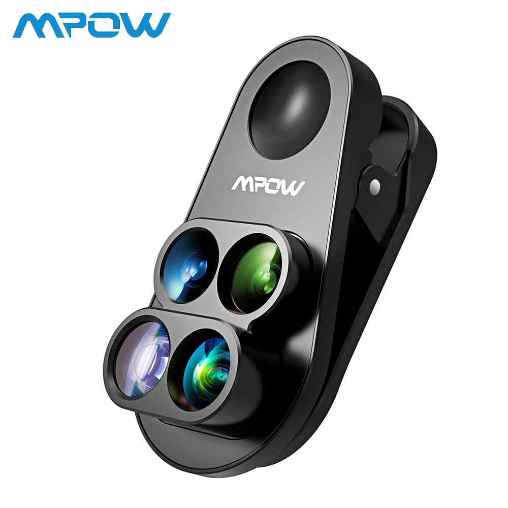 

Mpow 4 in 1 Clip-on Camera Dual Lens Kit 0.65X Wide Angle Fish Eye 10X Macro Lens 1.5X Telephoto Lens For iPhone 8 7 6 6s /plus