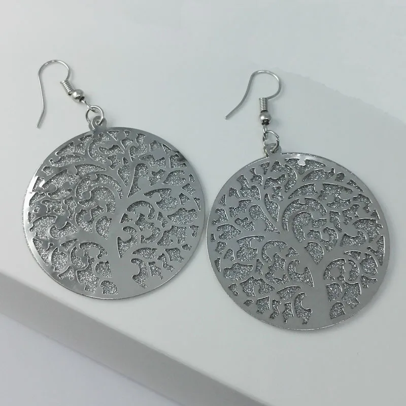 

Fashion Women Girl Dangle Long Earrings Classic Pattern Openwork Tree Scrub Round Bijouterie Ear Cuff Pierced Dangle Earrings