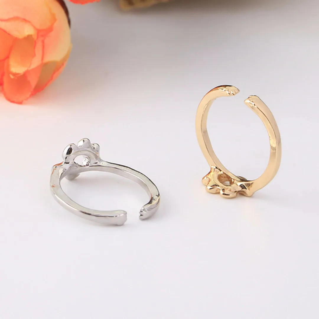 Lovely Animal Ring Vintage Cat Dog Paw Print Laides Ring Alloy Gold Silver Open Ring Pet Cute Rings Girls Kids Christmas Gift