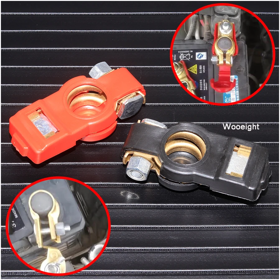 Wooeight 2Pcs Universal Car Battery Positive Negative Terminal Clamp Clips Protection Covers Connector For Benz BMW VW Honda (6)