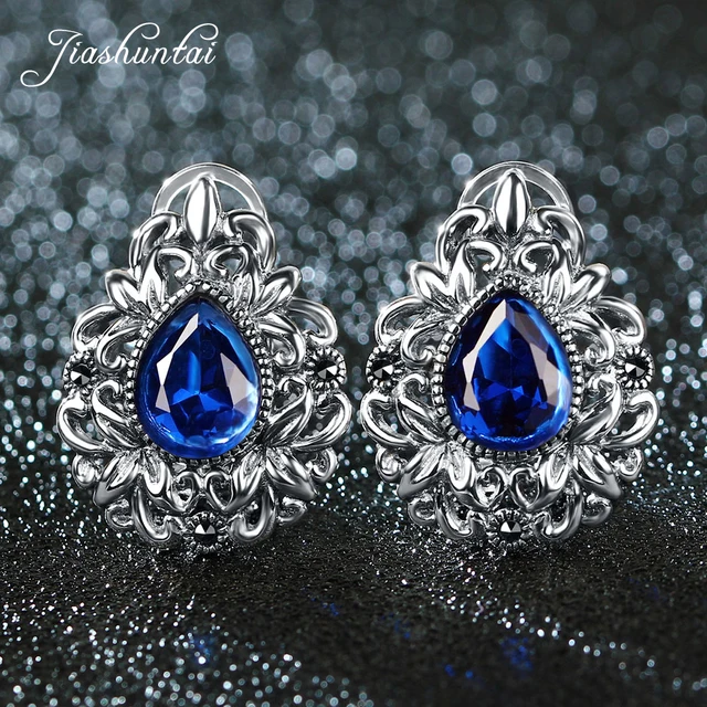 Jiashuntai Retro 100 925 Sterling Silver Clip Earrings For Women Jiashuntai Retro 100 925 Sterling Silver Clip Earrings For Women Natural Precious Stones Vintage Thai