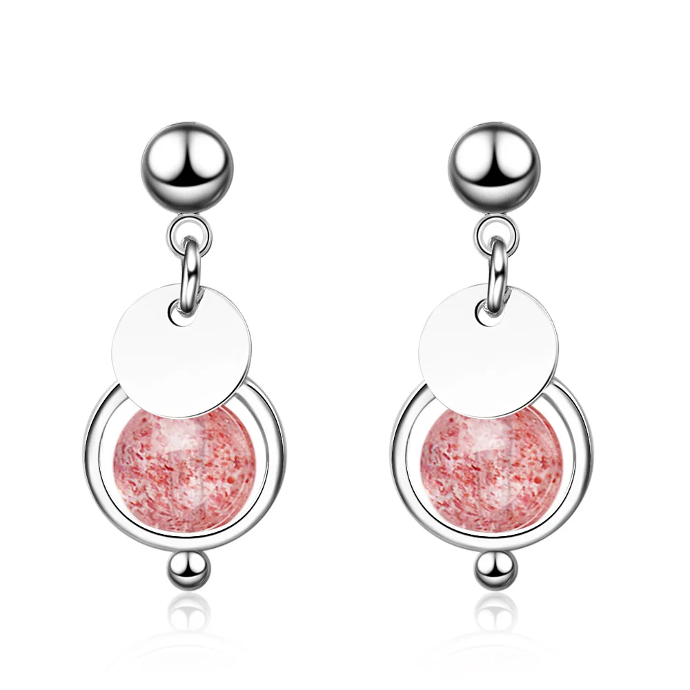 

100% 925 Sterling Silver Bohemia Strawberry Quartz Female Tassel Stud Earrings Promotion Jewelry Women Birthday Gift Cheap