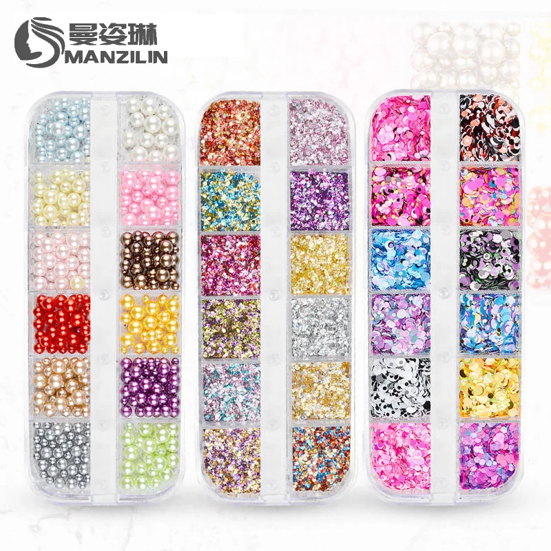 

12 Grid Colorful Ultrathin Sequins Aurora Mermaid Nail Glitter Flakes Holographic Ball Paillette 3d Amazing Nail Art Decorations
