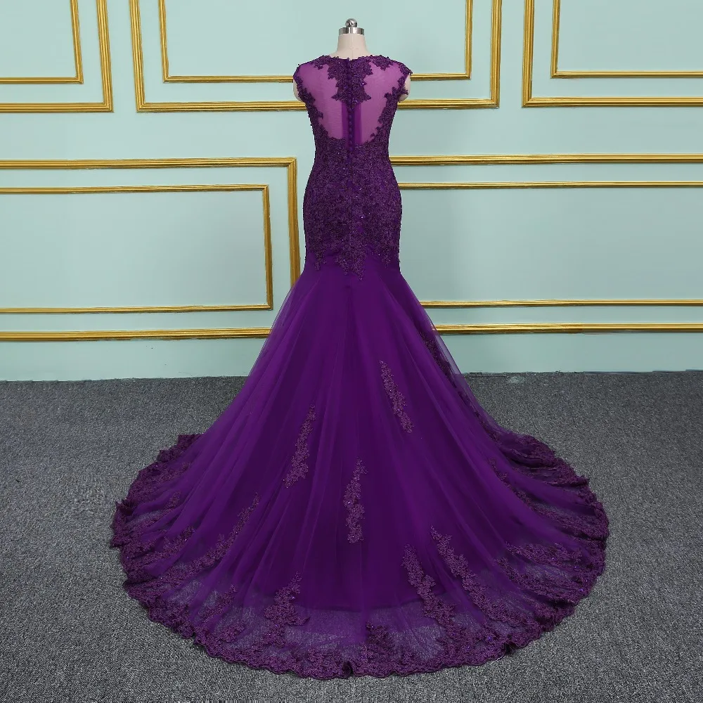 Purple Evening Dresses Long Mermaid 2020 Elegant Sheer Scoop Formal Gown vestido de noiva Long Prom dress Plus Size
