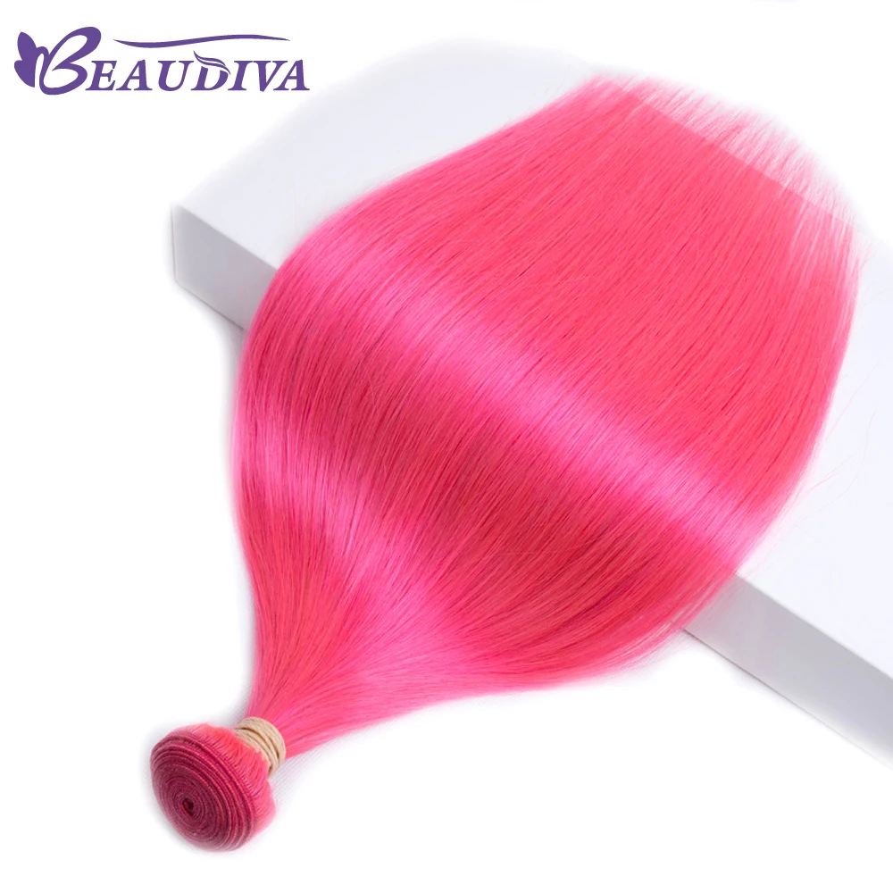 BEAUDIVA предварительно цветные человеческие волосы переплетаются прямо розовый цвет 3 фото бразильские пучки волос 10-24 дюймов