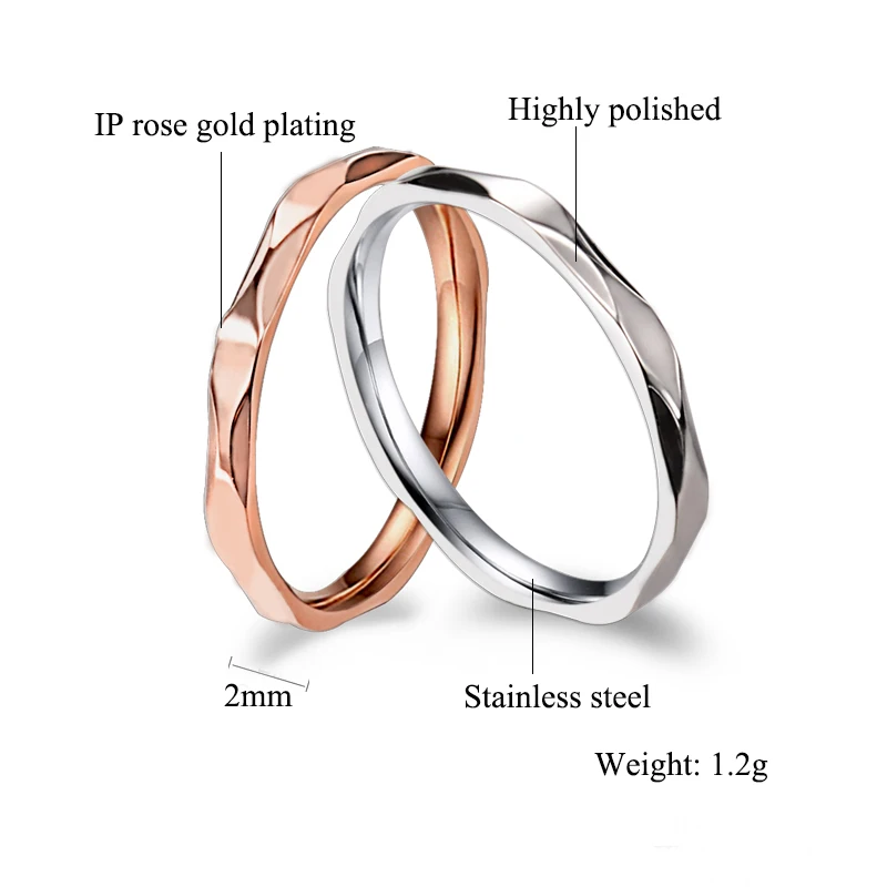 Stainless Steel 316L Diamond shape Lovers Wedding Ring 2mm Width Jewelry gift wedding rings,finger rings,jewelry rings,ring jewelry,couple rings